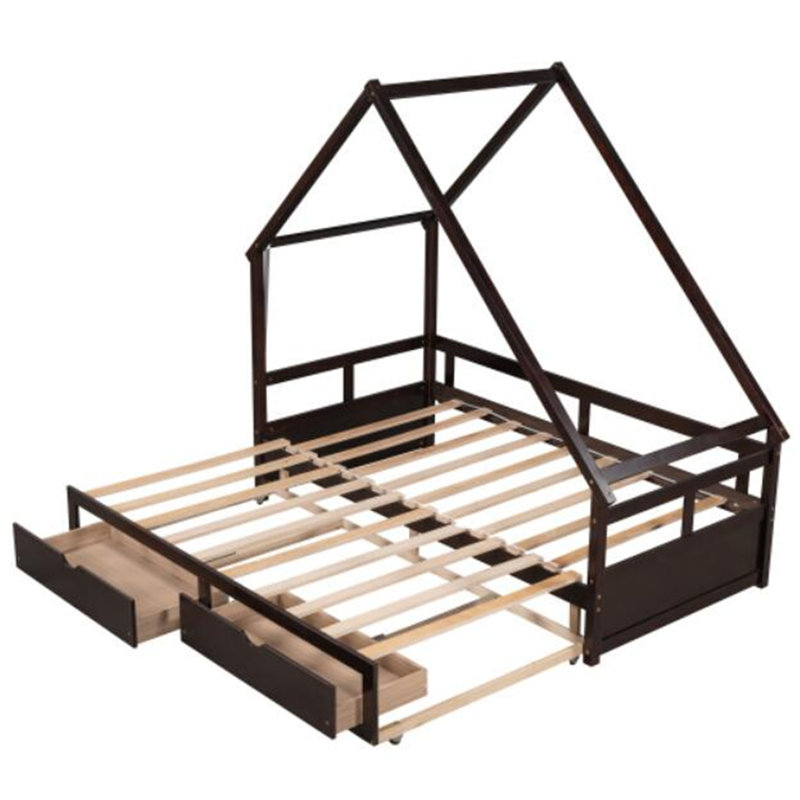 Lit de jour extensible avec deux tiroirs, lit maison en bois avec tiroirs, lit, canapé-lit, style moderne, sommeil confortable, gris