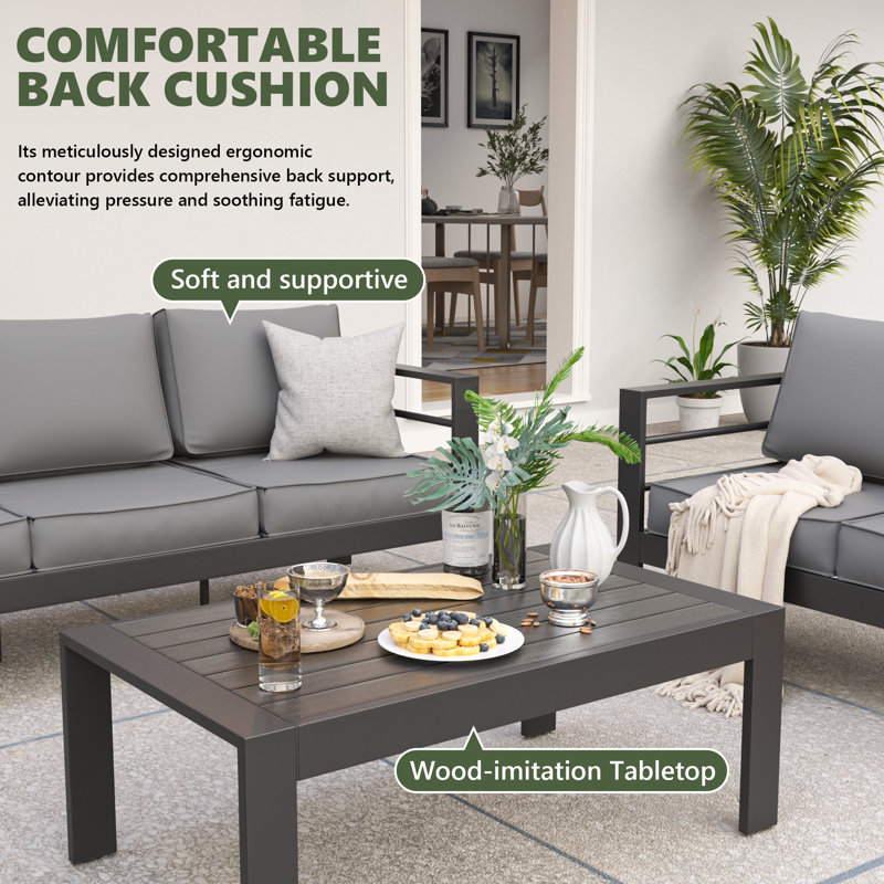 5 - Person Patio Conversation Set with Cushions, Gray, Dark Gray