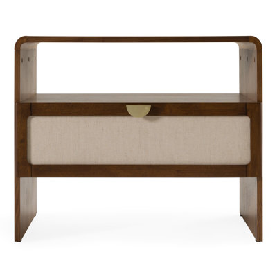 Emilio - Table de chevet moderne en jute naturelle et noyer