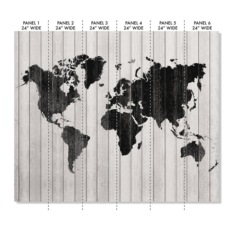 Murale du monde en bois, l 120 po x L 144 po
