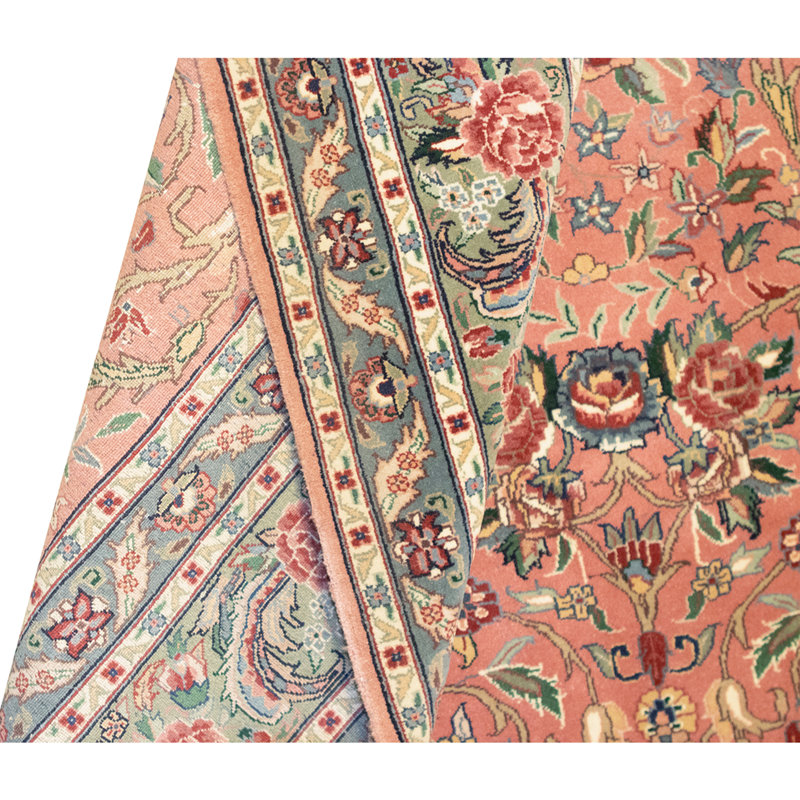 Hand Knotted Wool Oriental Area Rug in Rose And Green