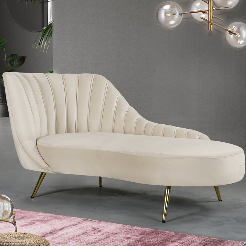 Chaise longue en velours Margo, Velours crème