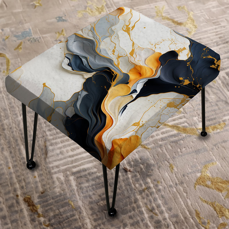 Gold And Black Bohemian Flair Marble Fusion - Marble Rectangle Ottoman