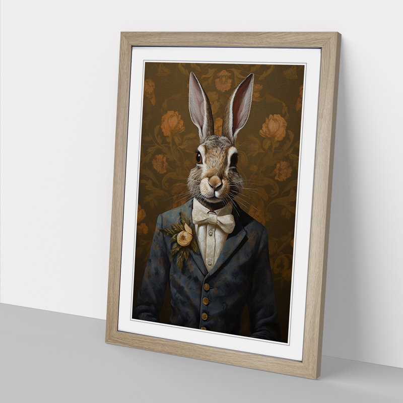 Hare Gothic - Single Picture Frame Print on Wood, Oak, 34cm H x 25cm W x 2cm D