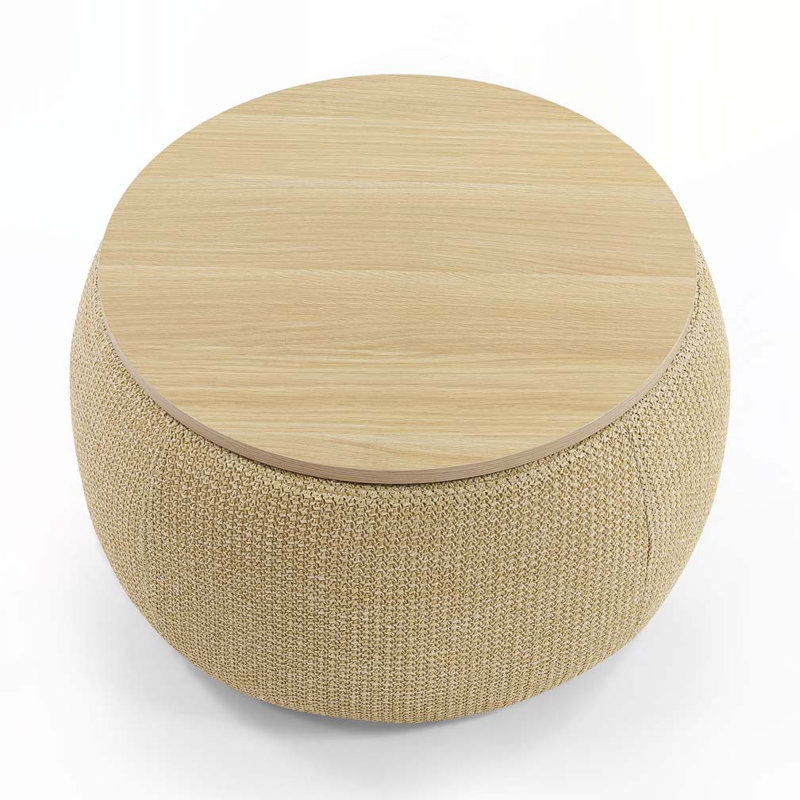 Round Storage Ottoman,Work as End table and Ottoman, Natural Plastic