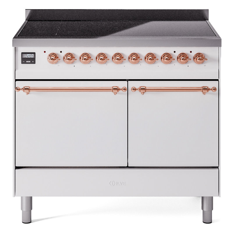 Cuisinière à induction 40 pouces avec 6 éléments à induction ILVE Nostalgie II Series (porte en verre), Blanc / Cuivre