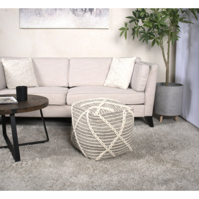 Pouf carré en corde - gris /, ou coussin de sol, 16 po x 16 po x 16 po, capacité de poids de 200 lb, propriété décorative, rembourrage de perles et de gris, capacité apaisante de 200 lb, trait