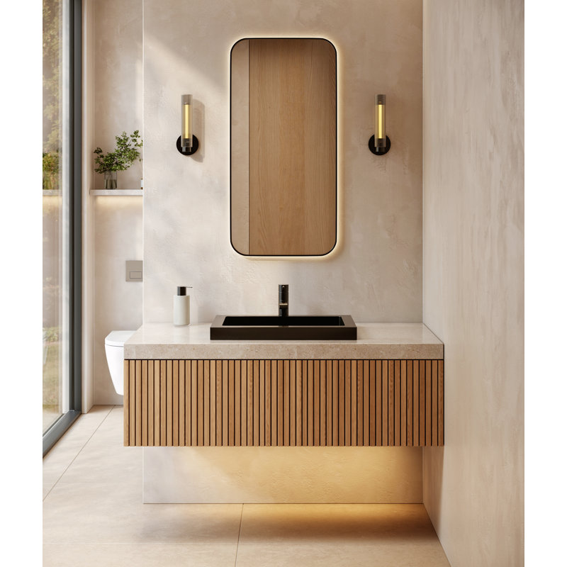 Lavabo de salle de bain encastrable rectangulaire en acier inoxydable noir de calibre 18 de 22,6 pouces Cantrio MS-023B