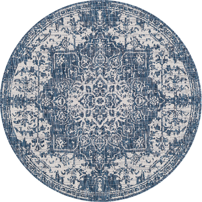 Outdoor Destiny Area Rug Bone Color, Round 4'