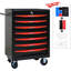 7 coffres à outils en acier - glissières à roulement, verrouillables, boîte de rangement roulante rouge et noire 7 tiroirs, roulement, construction stable