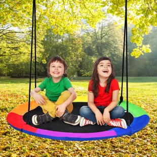 REDCAMP 43 inch Flying Saucer Swing Heavy Duty 500lb for Kids, Large Round Tire Swings for Outdoor Trees and Swingset, Blue/Green