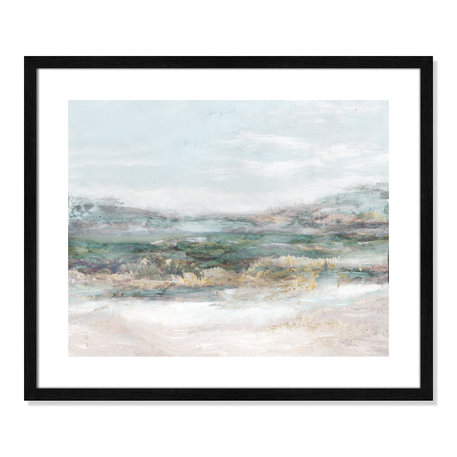 Lori "Dazzling" Painting by Matina Theodosiou, 21.5" H x 25.5" W x 0.75" D, Black Wood Grain Framed Paper, White