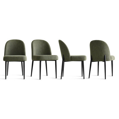 Chaise rembourrée en lin moderne avec dossier incurvé et pieds en métal noir