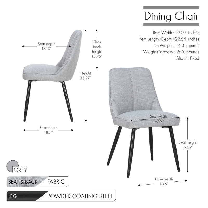 Catto Cedartown Fabric Dining Chair with Steel Legs, Gray 