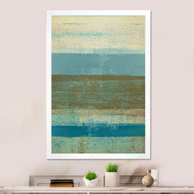 Sarcelle et bandes abstraites brunes - Art mural moderne et contemporain sur toile