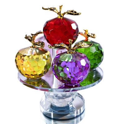 5.1inches Height, 5 Colors Crystal Faceted Apples Ornament Glass Apple Figurines Collectibles with Rotatable Base for Home Table Decor