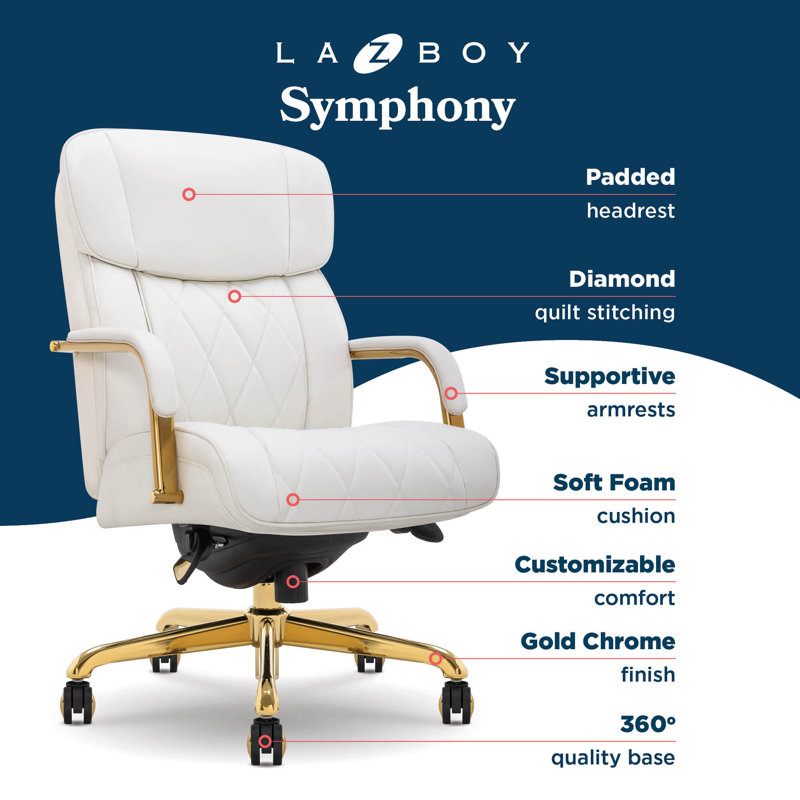 Symphony Swivel Executive Chair, White, Gold