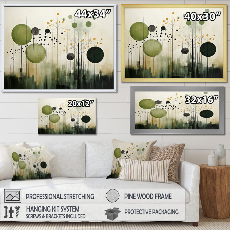 Vert, beige, scandinave moderne scandinave I - art mural moderne-scandinave, H 12 po x l 20 po x P 1 po, Cadre flottant blanc