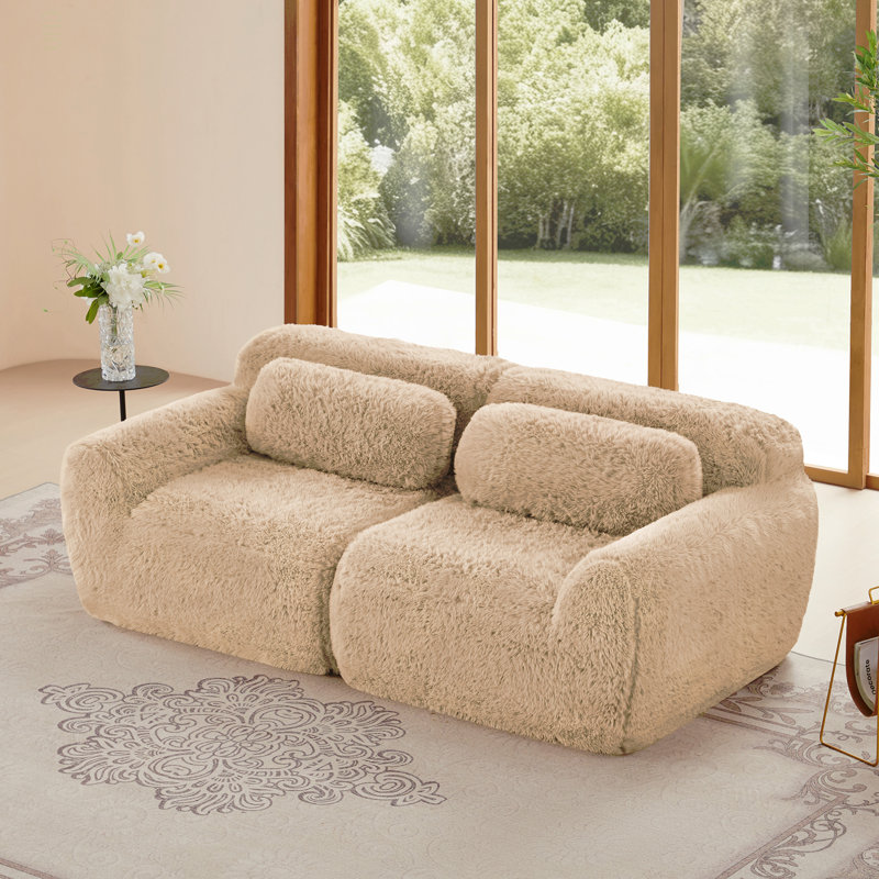 Canapé modulaire à 2 places pour canapé modulaire, conception antidérapante en tissu moelleux et moelleux, éponge haute densité 32D, conception ergonomique sans assemblage, avec coussins décoratifs pour étude, kaki clair