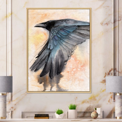 Corbeau noir déployant ses ailes - peinture sur toile