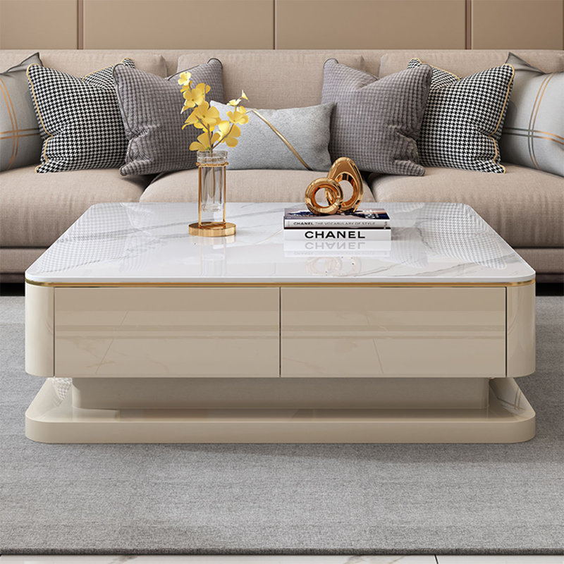 Table basse carrée en pierre claire, H 18,1 po x L 35,4 po x l 35,4 po