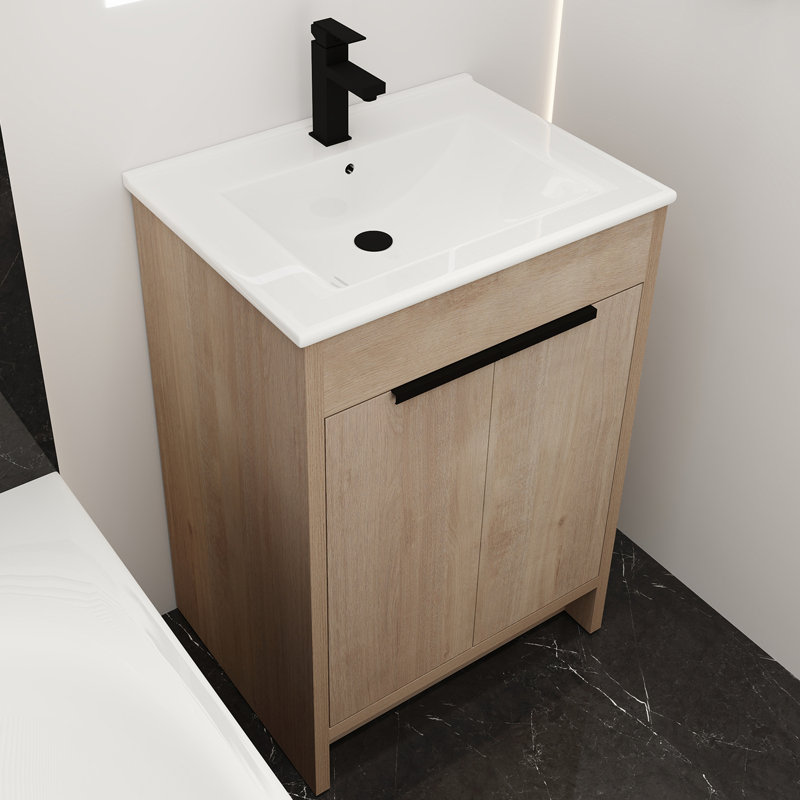 Ensemble de meuble-lavabo simple autoportant 24 po avec plateau en céramique Marici, Blanc