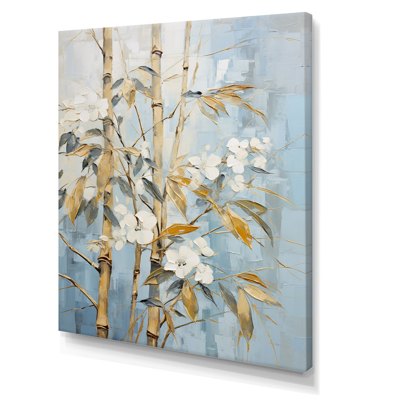 Or et bambou bleu II - impressions d'art en bambou_106605, Toile tendue, H 40 po x l 30 po x P 1,5 po