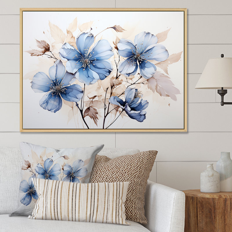 «Blue and White Timeless Minimalisme Hibiscus» sur toile, Cadre flottant blanc, H 34 po x l 44 po