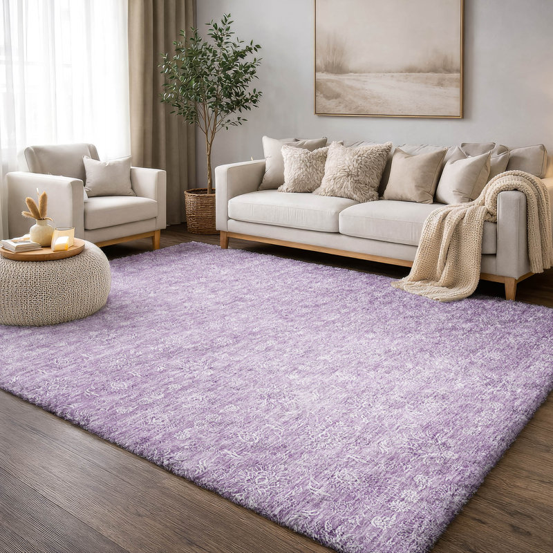 Tapis à poil long de qualité supérieure lavable à la machine ADS703, Lavande, 9 pi x 12 pi