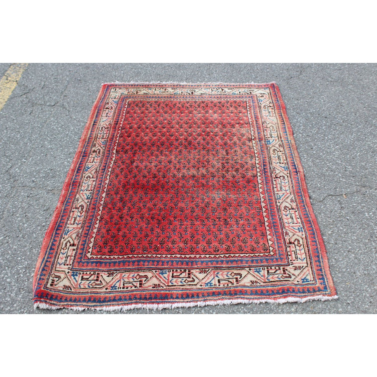 Yaralas One-of-a-Kind Hand-Knotted 1950s 4' x 7'3 Wool Area Rug in  Red/Beige