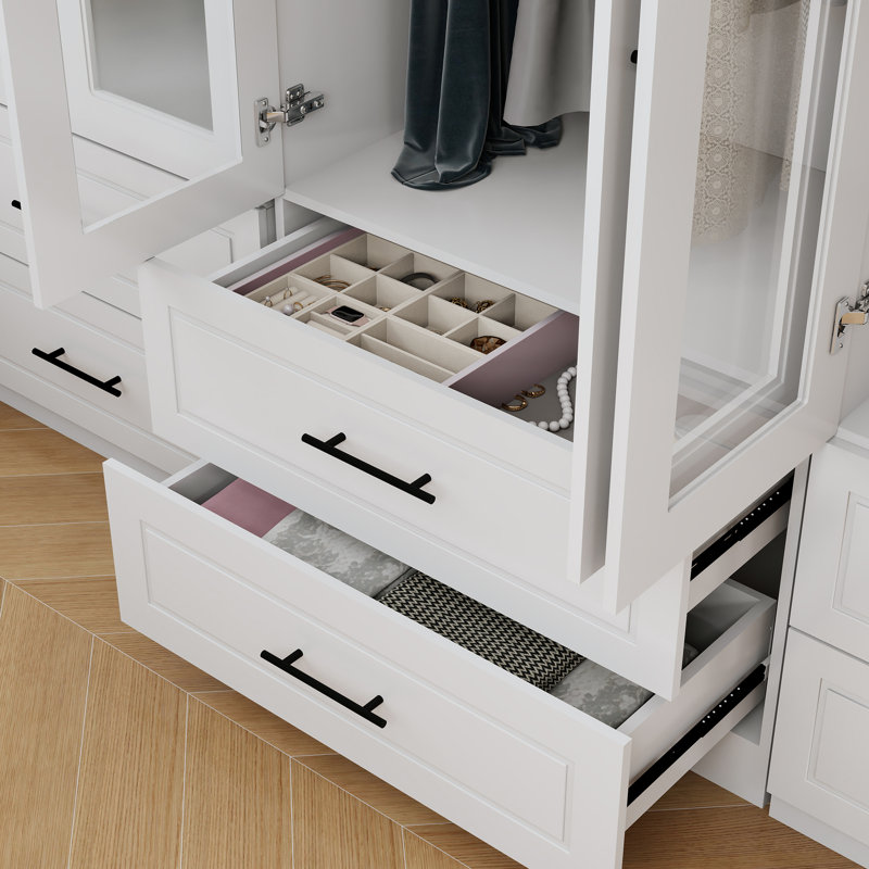 Armoire-penderie 6 portes en bois manufacturé massif avec tiroirs, blanc