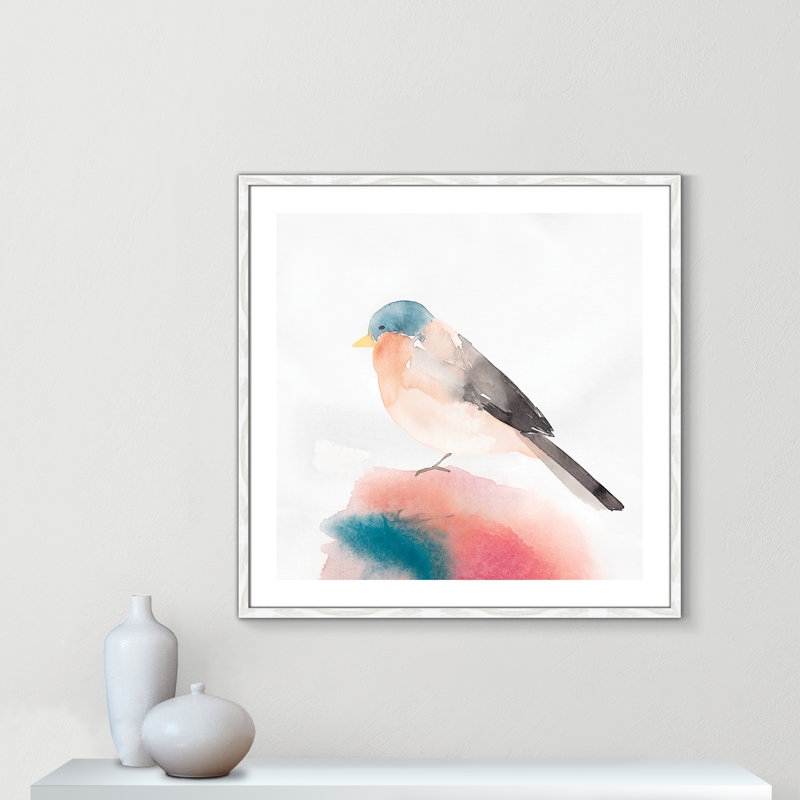Chickadee II par Casa Fine Arts, Papier avec cadre à grain de bois blanc, Blanc, H 33,25 po x l 33,25 po x P 0,75 po