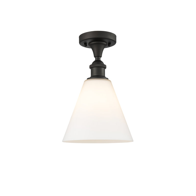 Yonnie Glass Semi Flush Mount, Matte White, 11.75" H x 8" W x 8" D, Oil Rubbed Bronze