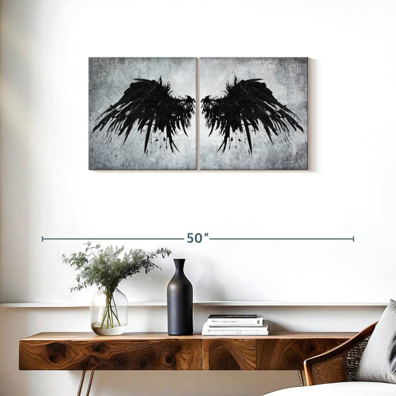 «Black Fallen Angel Wings», reproduction sur toile, H 37 po x l 18 po x P 1,25 po