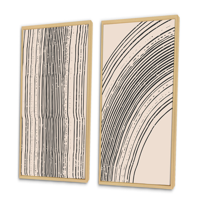 «Late 20S Geometric Primitive Aesthétique I», ensemble de 2 peintures, H 40 po x l 40 po x P 1,5 po, Cadre brun