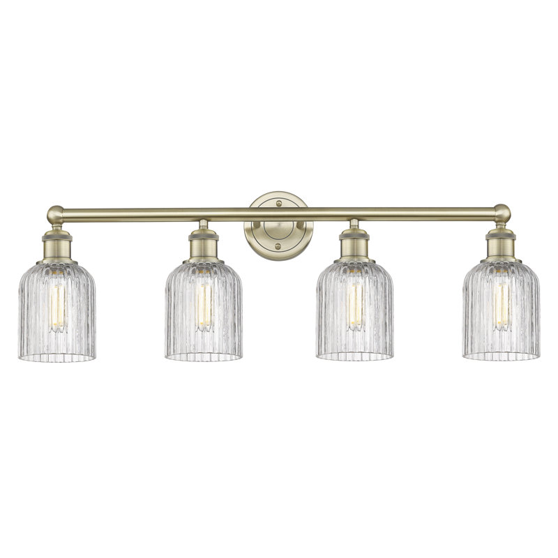Éclairage pour meuble-lavabo à 4 lumières à intensité variable Fiennes Veil, Laiton antique, Clear