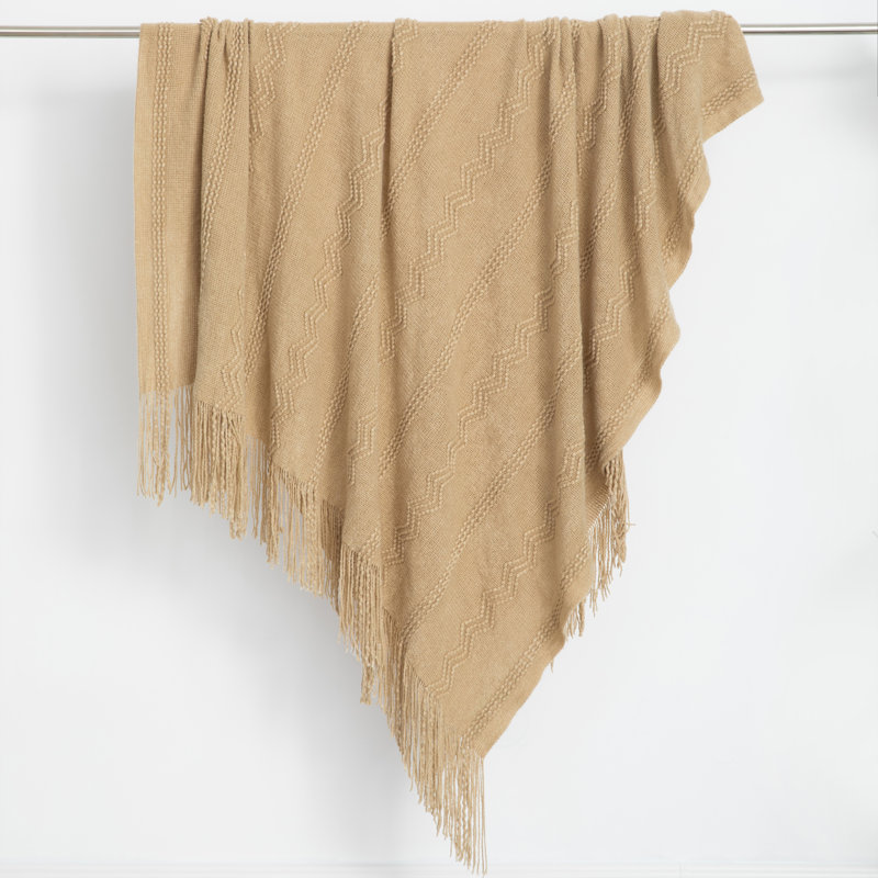 Jeté décoratif - tricot doux 50 po x 60 po avec bords frangés pour une touche douillette à votre espace de vie, Brun