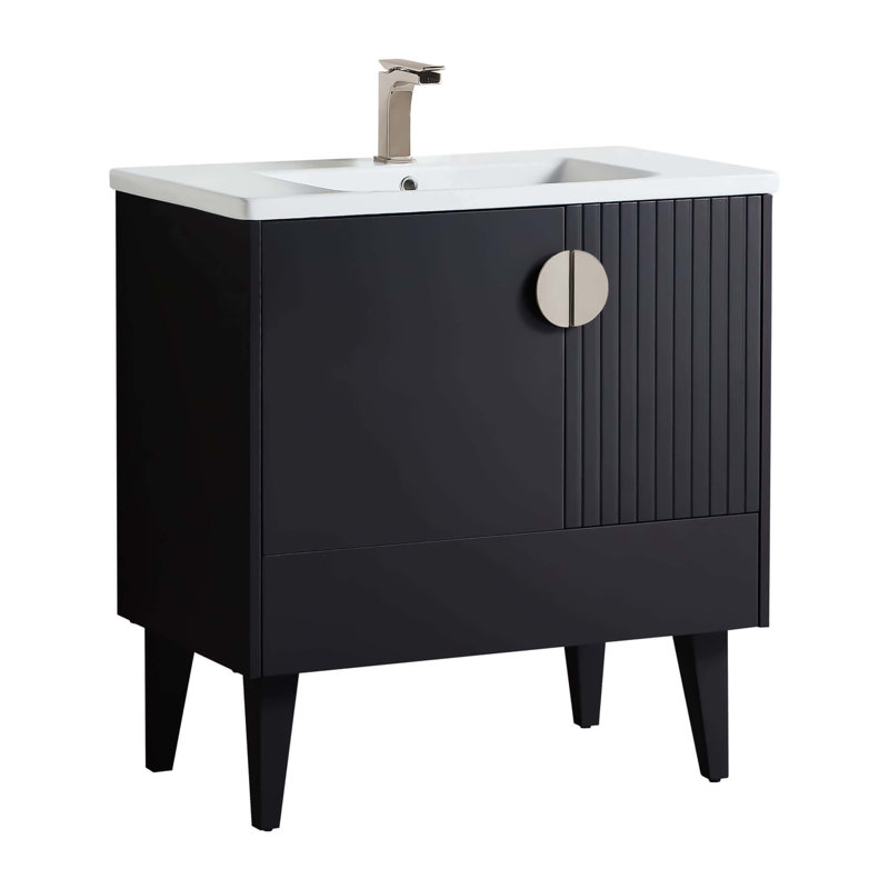 Ensemble de meuble-lavabo simple 30 po Saimah, Noir, Nickel satiné