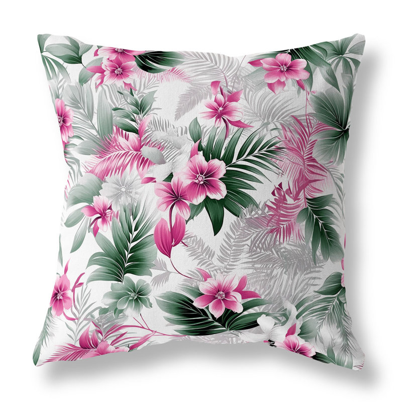 Oreiller réversible intérieur / extérieur Enchanted Tropics, H 26 po x l 26 po, Vert / rose / argenté floral