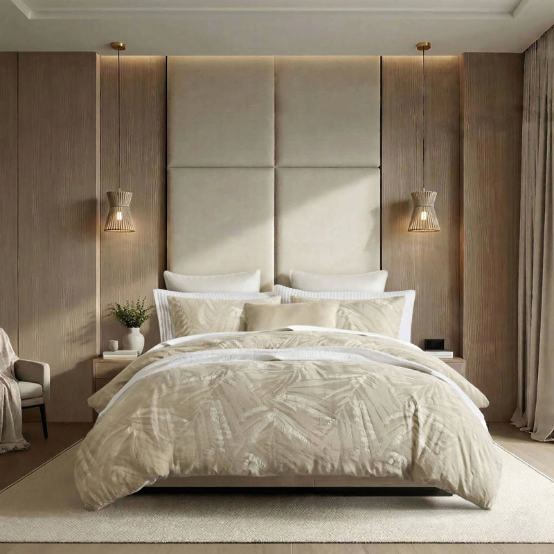 Literie 3 pièces en gaze de coton et lin de style vintage, taille grand lit/queen, Queen Duvet Cover + 2 Shams, Camel