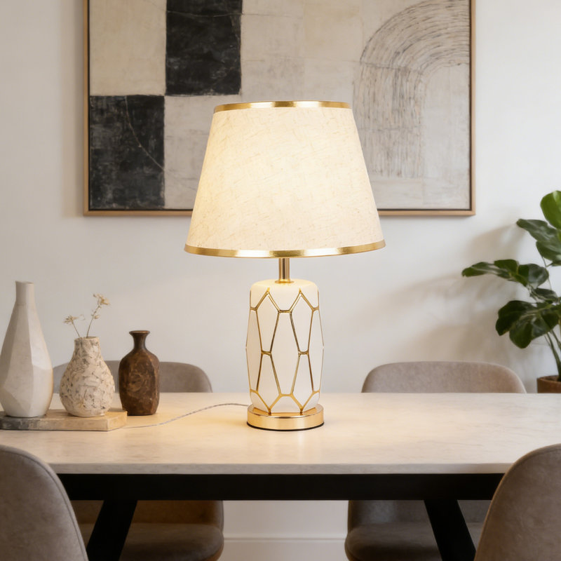 Modern Ceramic Table Lamp With Linen Shade