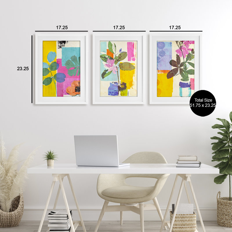 «Drifting Bloom Botanicals», ensemble de 3 reproductions encadrées sous verre, design par Andrea Haase, H 23 po x l 51 po