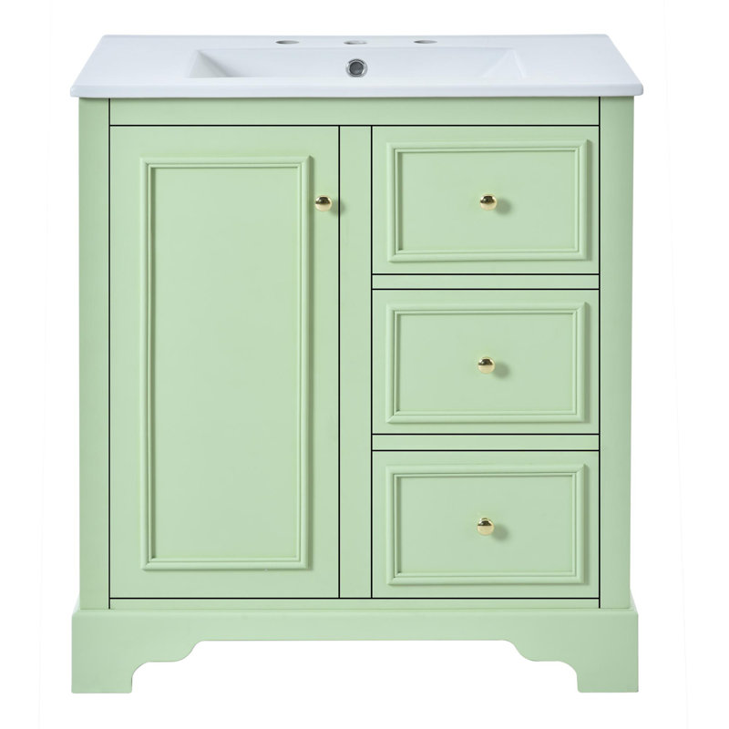 Meuble-lavabo avec tablette réglable, Vert, Doré