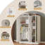 Armoire 3 portes avec miroir pleine longueur, armoire de rangement autoportante avec tablettes réglables et tringle-1108885620