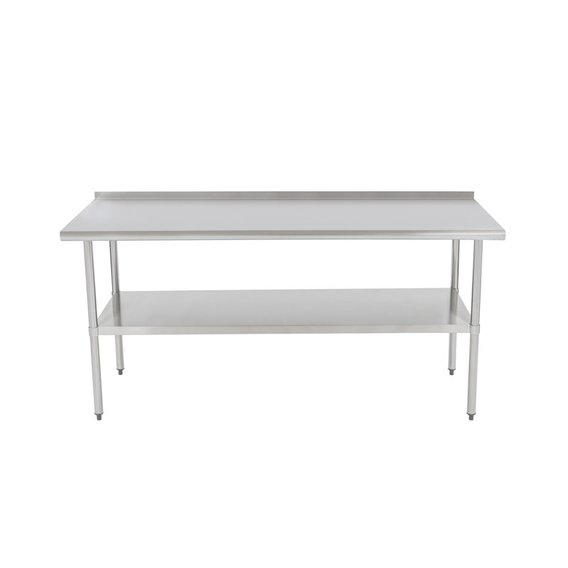 Stainless Steel Kitchen Prep/Work Table, with Adjustable Under Shelf and Backsplash, 60X24, 36" H x 72" W x 30" D