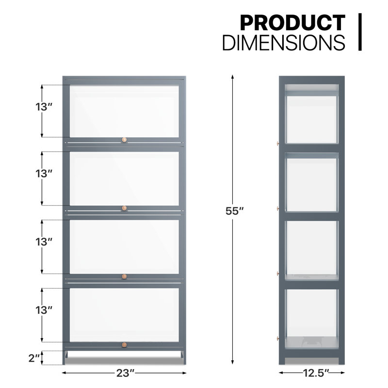 Modern Gray 4-Tier Bamboo and Acrylic Display Cabinet
