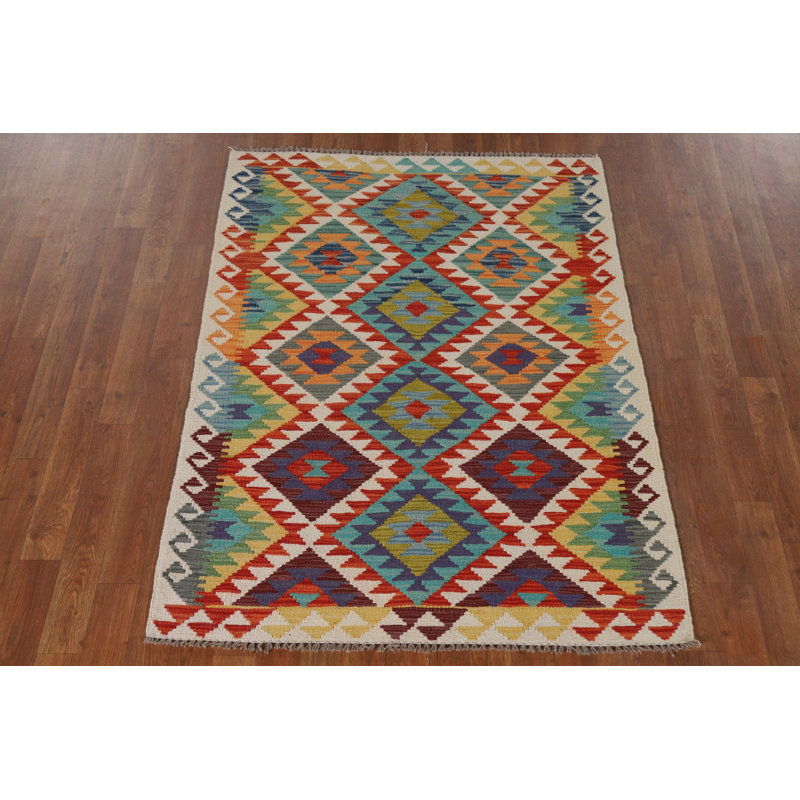 Tapis décoratif réversible en laine kilim oriental 4 x 5
