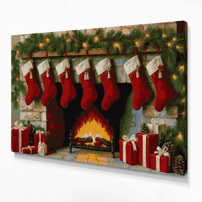 Christmas Fireplace Christmas Brown Canvas Wall Art