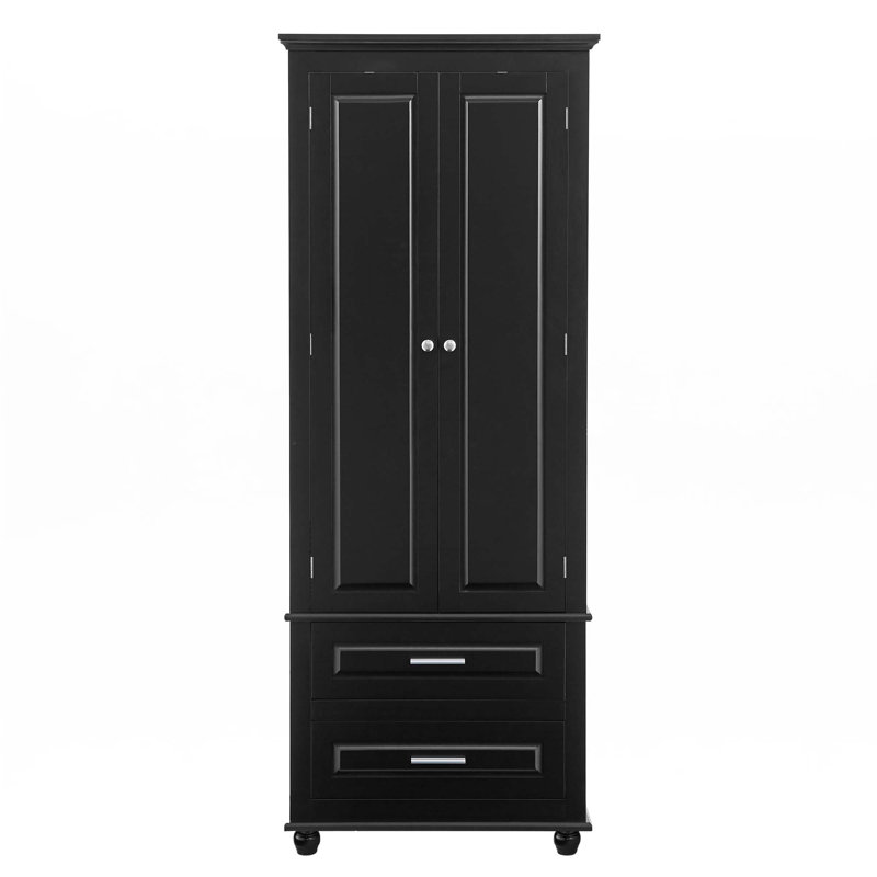 Tall Storage Cabinet With Two Drawers, Black