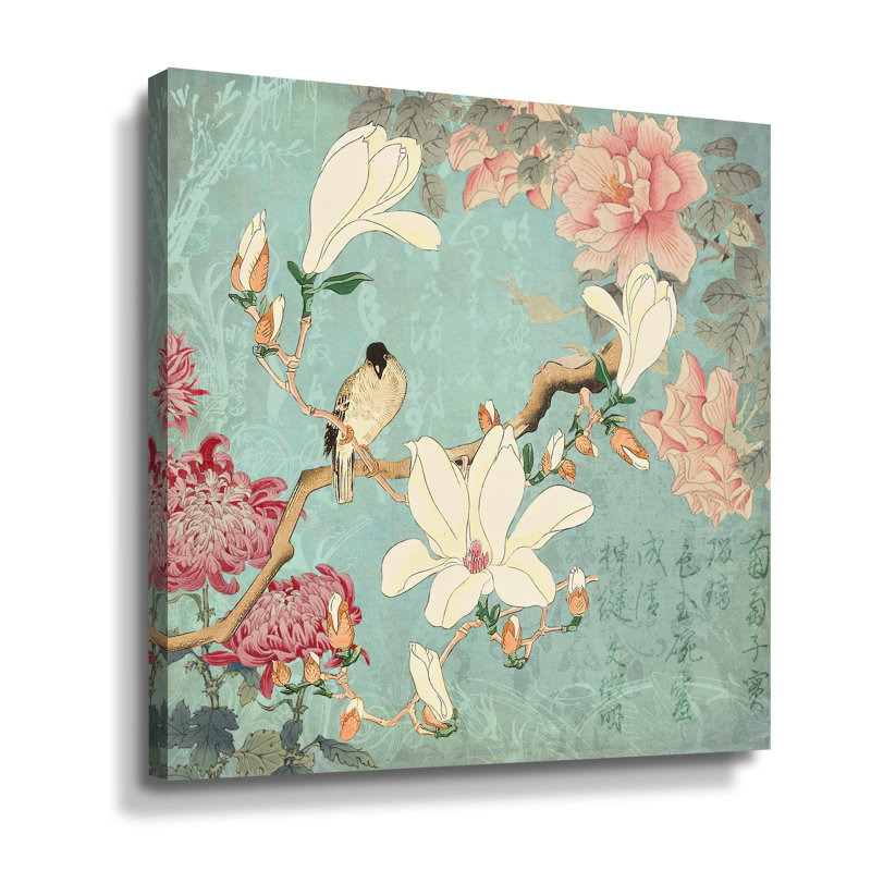 Jardin de magnolia chinois - peinture, Toile tendue, H 14 po x l 14 po x P 2 po